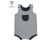 Romper sewing pattern, Short romper pattern, baby boy girl pattern, kids beachwear pattern, pull on short overall pattern