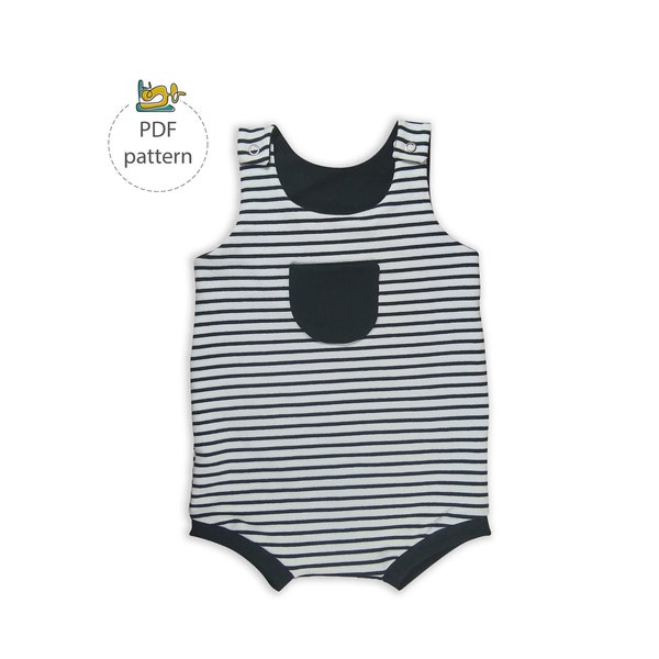 Romper sewing pattern, Short romper pattern, baby boy girl pattern, kids beachwear pattern, pull on short overall pattern