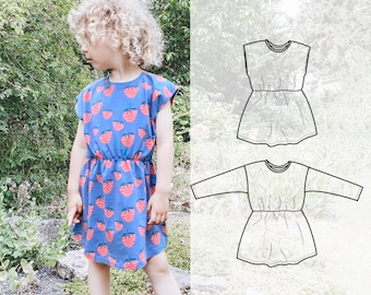 Girl's dress sewing pattern, Playdate dress, easy sewing pattern for a dolman dress with an elastic waist - 0 to 10 years