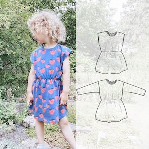 Mädchenkleid Schnittmuster, Playdate Kleid, leichtes Schnittmuster für ein Dolmankleid mit elastischer Taille - 0 bis 10 Jahre
