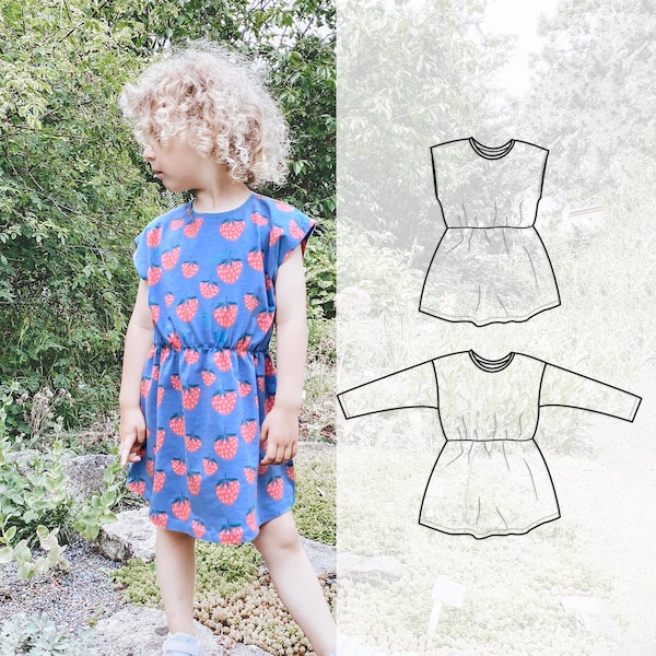 Girl's dress sewing pattern, Playdate dress, easy sewing pattern for a dolman dress with an elastic waist - 0 to 10 years