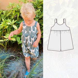 Baby overall pattern, jumpsuit for kids sewing pattern, girl's culottes jumpsuit pattern, culottes overall digital pattern image 1