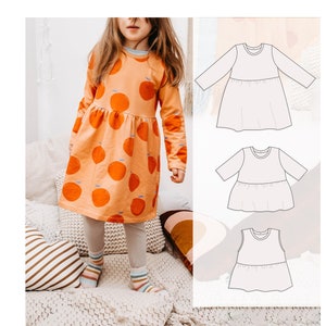 Girl's dress sewing pattern, Neli dress and top, Kids dress and peplum top sewing pattern, 0 to 10 years, jersey dress pattern, tank dress