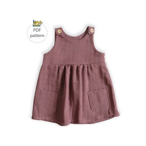 Girl's pinafore dress pattern, apron dress pattern, baby dress sewing pattern, cotton dress pattern, Pocket pinafore dress