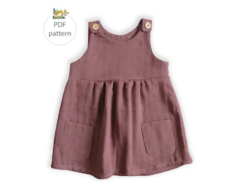 Girl's pinafore dress pattern, apron dress pattern, baby dress sewing pattern, cotton dress pattern, Pocket pinafore dress