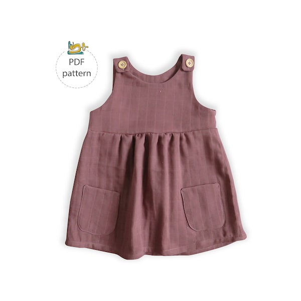 Schnittmuster für ein Schürzenkleid für Mädchen, Schnittmuster für ein Schürzenkleid, Schnittmuster für ein Babykleid, Schnittmuster für ein Baumwollkleid, Taschenschürzenkleid