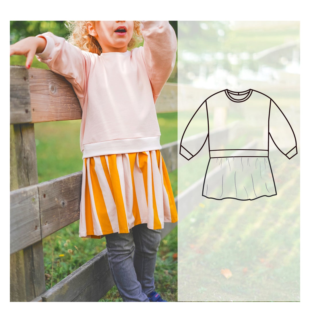 Sweatshirt Dress Sewing Pattern for Children, 1 to 12 Years, Digital