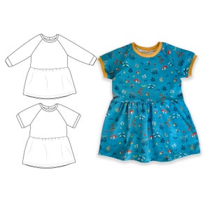 Girls Raglan short sleeve dress, digital pattern for instant download, 3 months to 6 years