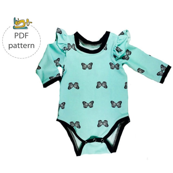 Baby bodysuit pattern, PDF sewing pattern, Baby onesie sewing pattern, Newborn to 3 years, Flutter sleeve onesie sewing pattern