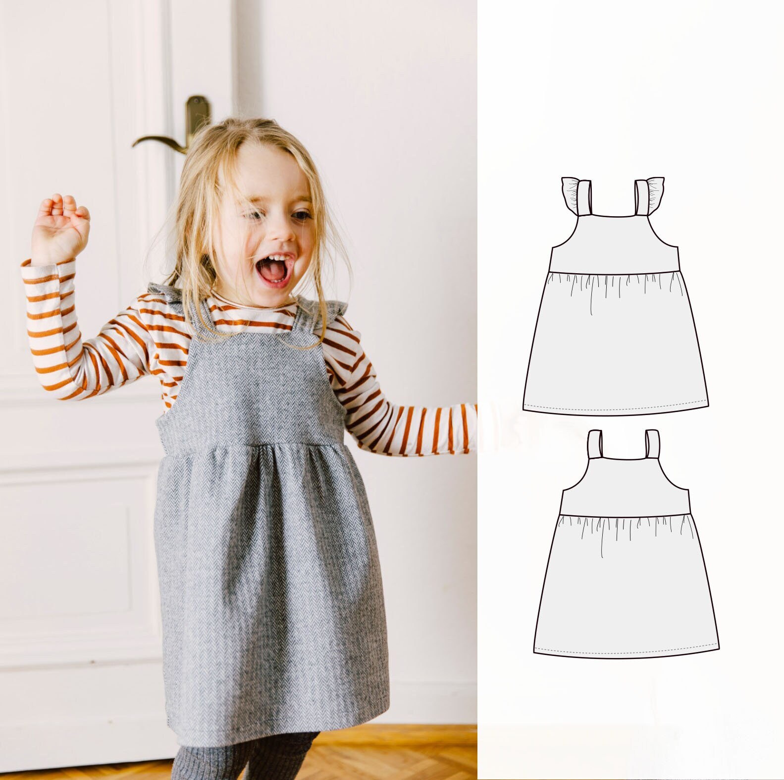 Patroon overgooierjurk truijurk met ruches overgooier voor babymeisje naaipatroon voor een meisjesjurk Etsy Belgie