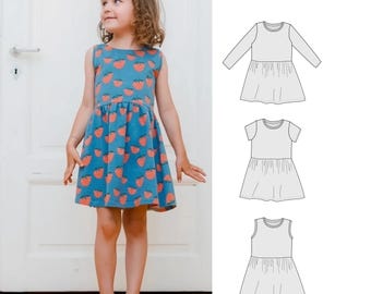 Baby dress sewing pattern, Girl's dress pattern, PDF dress pattern, Twirl dress pattern, Newborn to 12 years, long sleeve, short sleeve