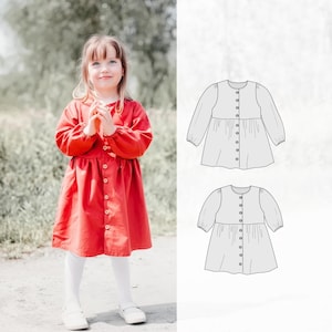 Lena Dress & Blouse - sewing pattern for a button shirt dress for girls, 3 months to 12 years