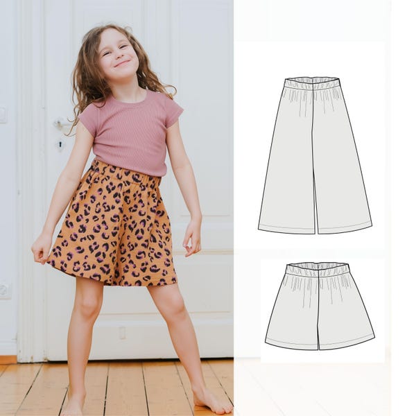 Kinder Culottes, Skort Schnittmuster für Kinder - Hosen mit weiten Beinen oder Shorts, 6MO bis 12 YRS