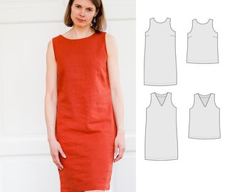 Shift dress sewing pattern, v-neck dress and top pattern, sleeveless dress for women digital sewing pattern, Varna dress and top pattern