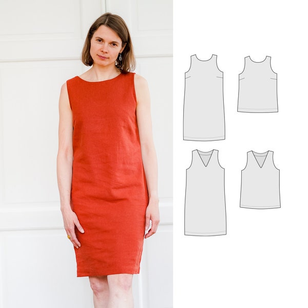 Shift dress sewing pattern, v-neck dress and top pattern, sleeveless dress for women digital sewing pattern, Varna dress and top pattern