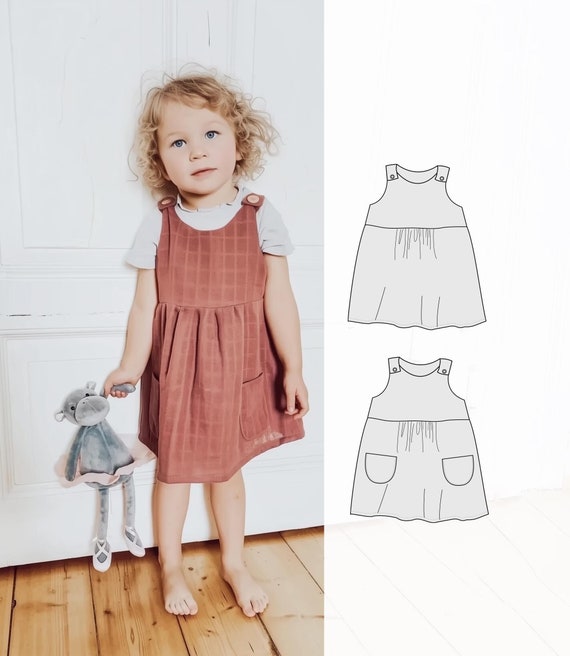 Girl's Pinafore Dress Pattern, Apron Dress Pattern, Baby Dress Sewing  Pattern, Cotton Dress Pattern, Pocket Pinafore Dress