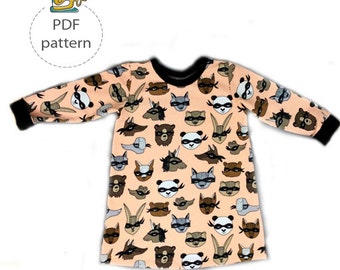 Patrón vestido bebé, Patrones de costura bebé, Patrón de costura vestido niña, patrón de costura pdf, patrón vestido manga larga, 3 Meses a 6 Años