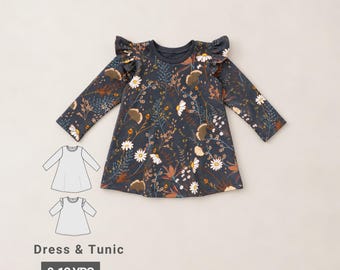 T-shirt dress sewing pattern, Baby girl basic dress sewing pattern, 0-12 years, digital sewing pattern of a baby dress and tunic