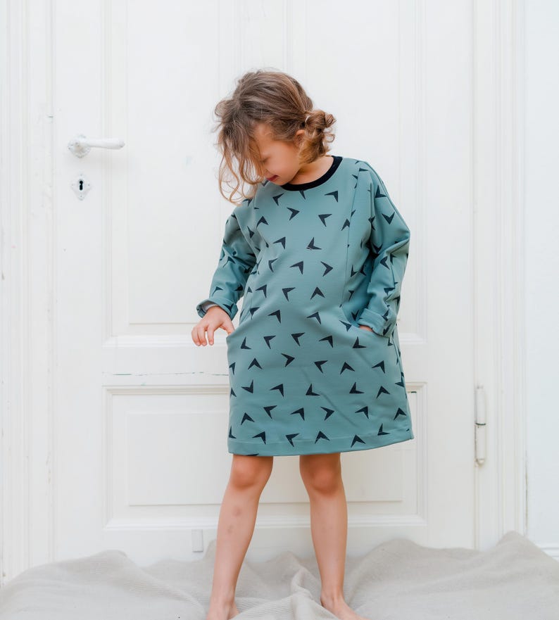 Children's dress sewing pattern with pockets, The Rainy Day dress is an oversized kids' pattern for girls from baby to 10 years. image 7
