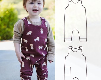 Vagabond romper, Baby romper sewing pattern, cuffed romper, Newborn to 6 years