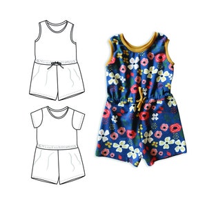 Girl&#39;s jumpsuit sewing pattern, short jumpsuit pattern, summer overall, shorties jumpsuit, baby romper pattern