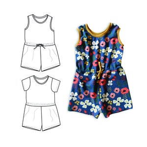 Girl's jumpsuit sewing pattern, short jumpsuit pattern, summer overall, shorties jumpsuit, baby romper pattern