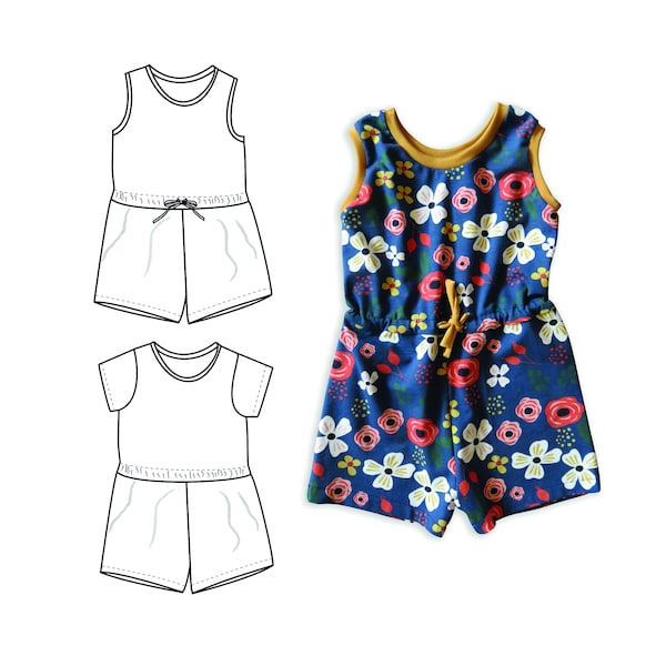 Girl's jumpsuit sewing pattern, short jumpsuit pattern, summer overall, shorties jumpsuit, baby romper pattern