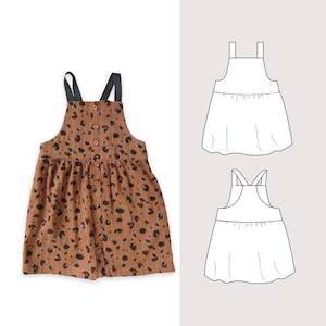 Girl&#39;s pinafore dress sewing pattern, sizing -3 months to 10 years, April dress - digital sewing pattern of a woven dress for girls