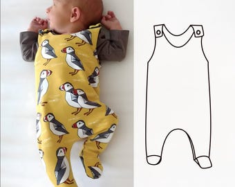Baby romper sewing pattern, footed romper pattern, baby footed overall sewing pattern, digital sewing pattern, newborn sewing patterns