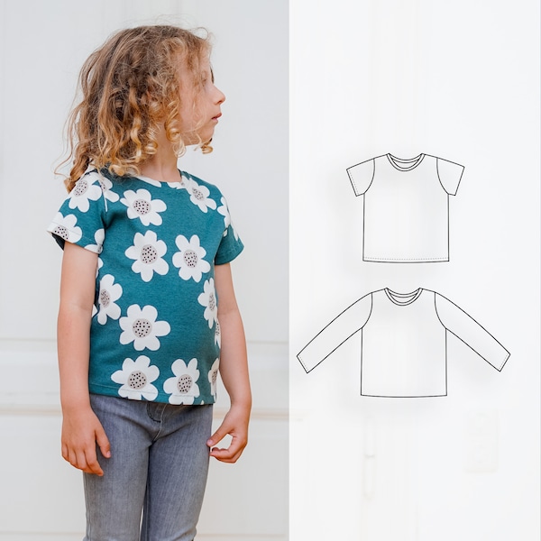 Naaipatroon kinder t-shirt, patroon skinny T-shirt, pasgeboren tot 12 jaar, basis naaipatroon kindertop