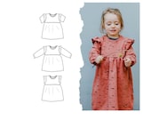 Girls dress pattern pdf, ruffle sleeve dress pattern, baby top pattern, girls top pattern, ruffle dress pattern, knit dress sewing pattern