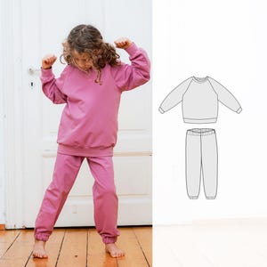 Children&#39;s sweatshirt and pants set sewing pattern, Casual set clothing pattern for kids 0-12 years