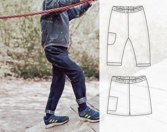 Roll up pants and shorts sewing pattern for children, kids side pocket pants, children pants sewing pattern with shorts option