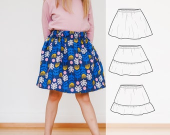 Children skirt sewing pattern, basic skirt pattern, tiered skirt pattern for girls, 1 to 12 years, circle skirts for kids sewing pattern