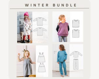 Children sewing patterns, pdf pattern bundle - sweatshirt dress for girls pattern, Pinafore dress pattern, comfy lounge set pattern