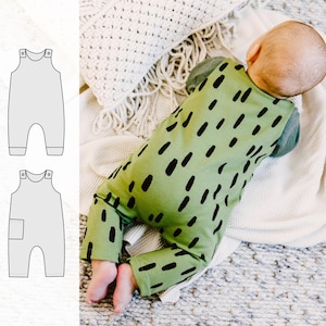Patroon babyromper, naaipatroon uit één stuk pasgeboren - 5 jaar, tuinbroekpatroon voor gebreide stoffen