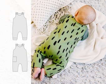 Baby romper pattern, One piece sewing pattern Newborn - 5years, dungaree pattern for knit fabrics