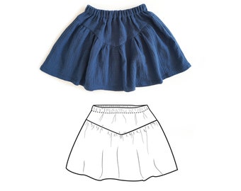Girl's skirt sewing pattern, V Skirt pattern for children, pdf sewing pattern for kids v shape skirt, woven fabric skirt, 1-12 years