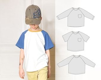Patter de costura de camiseta para niños, patrón de camiseta raglan, camiseta Billy - patrón de costura para la parte superior del niño