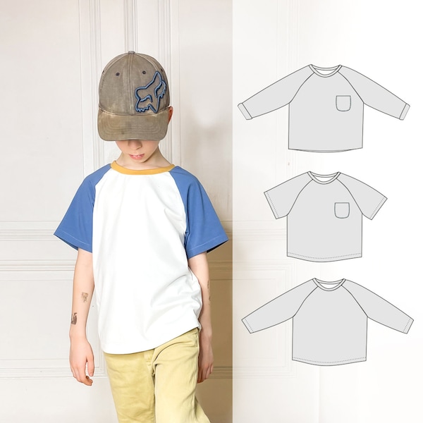 Kid's t-shirt sewing patter, raglan t-shirt pattern, Billy tee - sewing pattern for child's top