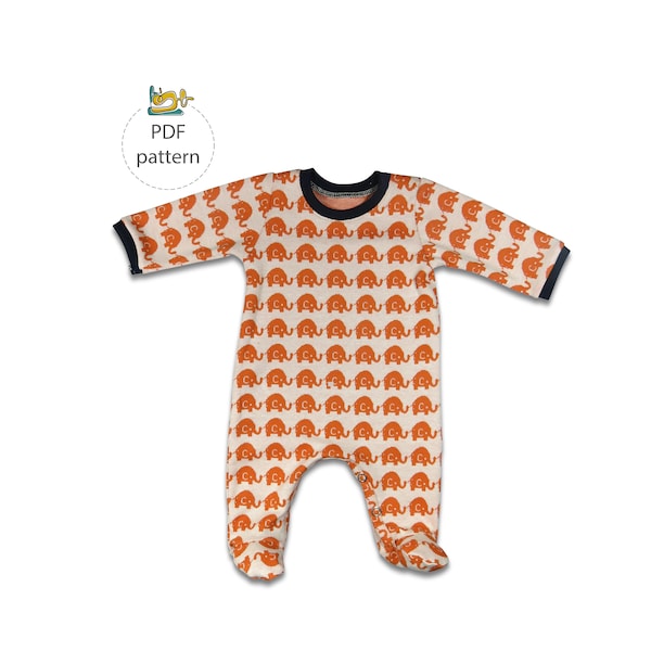 Baby footed romper sewing pattern, overall sewing pattern, baby jumpsuit pattern, one piece baby pattern