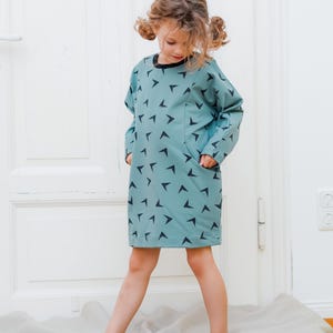 Children's dress sewing pattern with pockets, The Rainy Day dress is an oversized kids' pattern for girls from baby to 10 years. image 6
