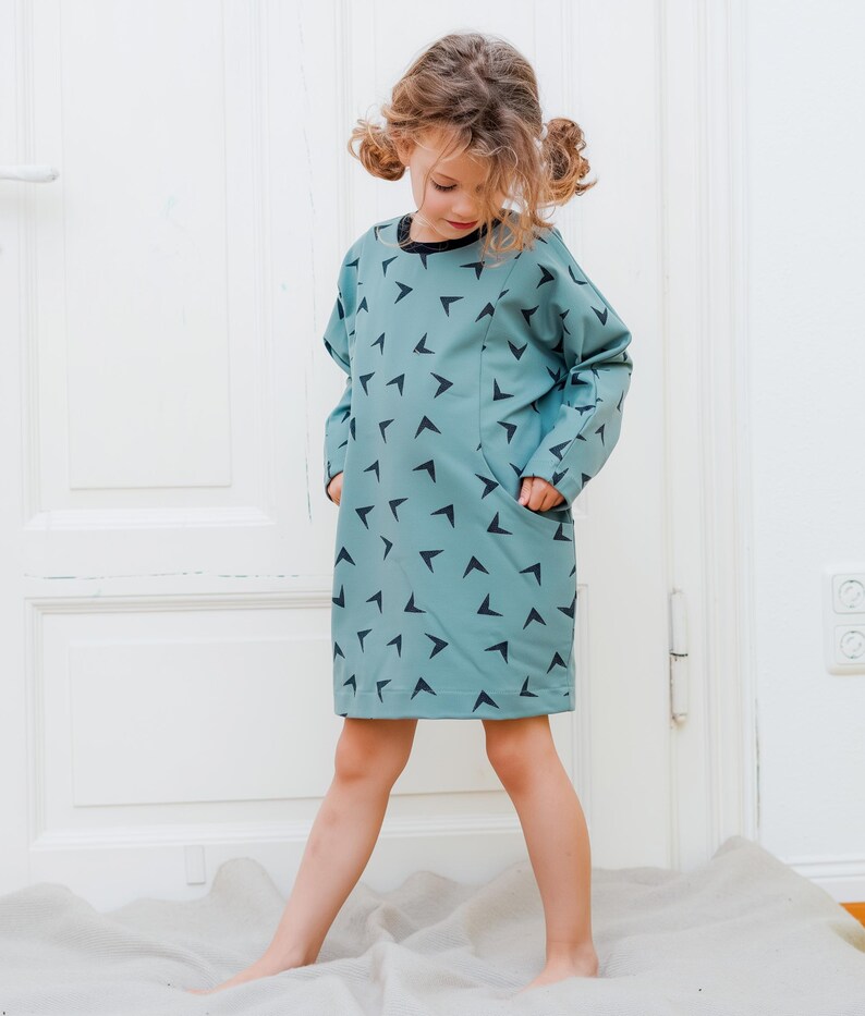 Children's dress sewing pattern with pockets, The Rainy Day dress is an oversized kids' pattern for girls from baby to 10 years. image 6