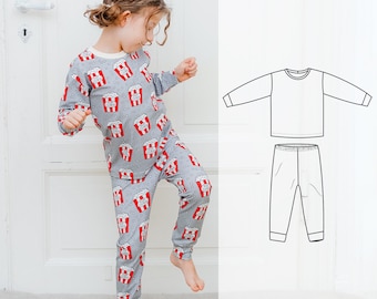 Patron de couture Ensemble pyjama pour enfants, nouveau-né à 12 ans, Ensemble de patrons de couture t-shirt et pantalon pour enfants, patron d'ensemble salon