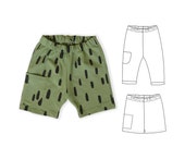 Kids short sewing pattern, pocket short sewing pattern for children, pants and short pattern, newborn to 9 years