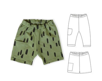 Kids short sewing pattern, pocket short sewing pattern for children, pants and short pattern, newborn to 9 years