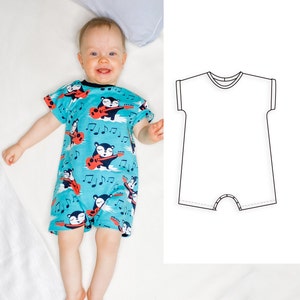 Baby short romper pattern, baby one piece, slouchy romper, newborn summer romper sewing pattern, dolman jumpsiut  for children