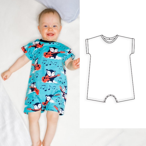 Baby short romper pattern, baby one piece, slouchy romper, newborn summer romper sewing pattern, dolman jumpsiut  for children