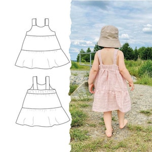 Girl's tiered dress sewing pattern, sun dress pattern, baby girl dress pattern, woven dress for girls pattern and tutorial