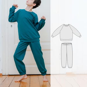 Children&#39;s sweatshirt and pants set sewing pattern, Casual set clothing pattern for kids 0-12 years